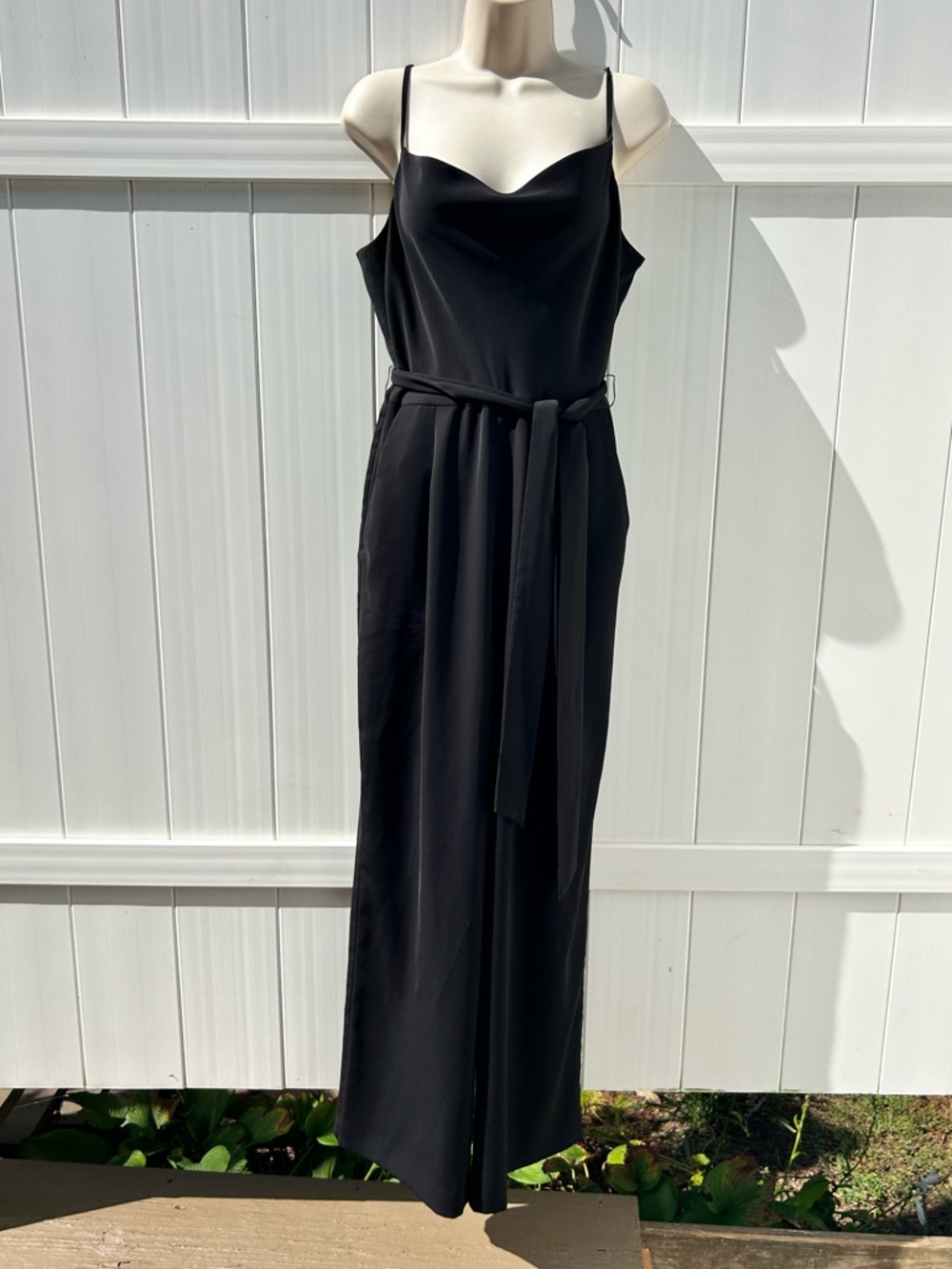 ANTONIO MELANI Black Wide Leg Strappy Jumpsuit Pockets & Waist Tie | Size 10